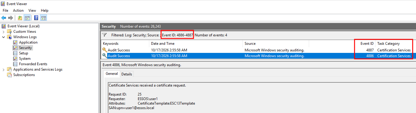 Event IDs 4886 and 4887